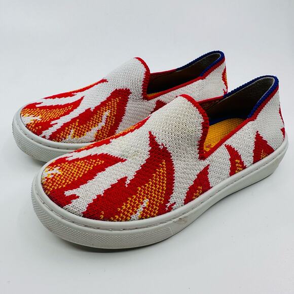 Rothy's Flame Youth The Kids Sneaker Us K10 Red/White/Yellow/Blue Flat Pull On - Picture 3 of 10